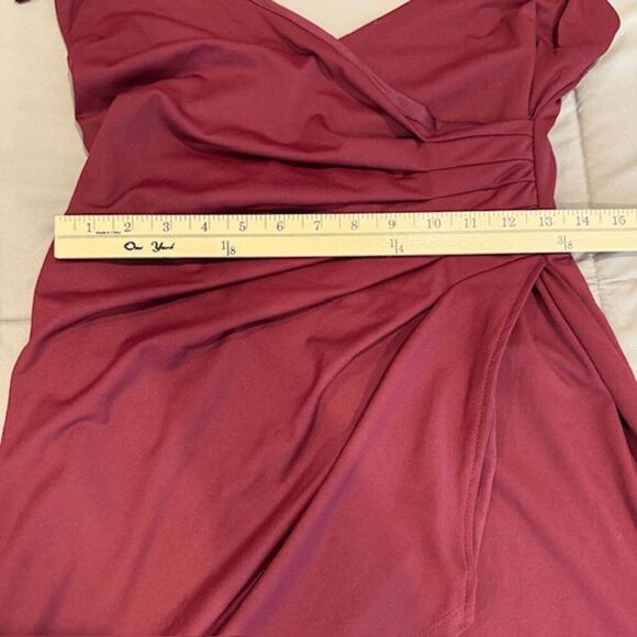 Blue Blush Strappy Mini Dress Wrap Look Adjustable Straps Wine Burgundy Medium - Picture 10 of 12